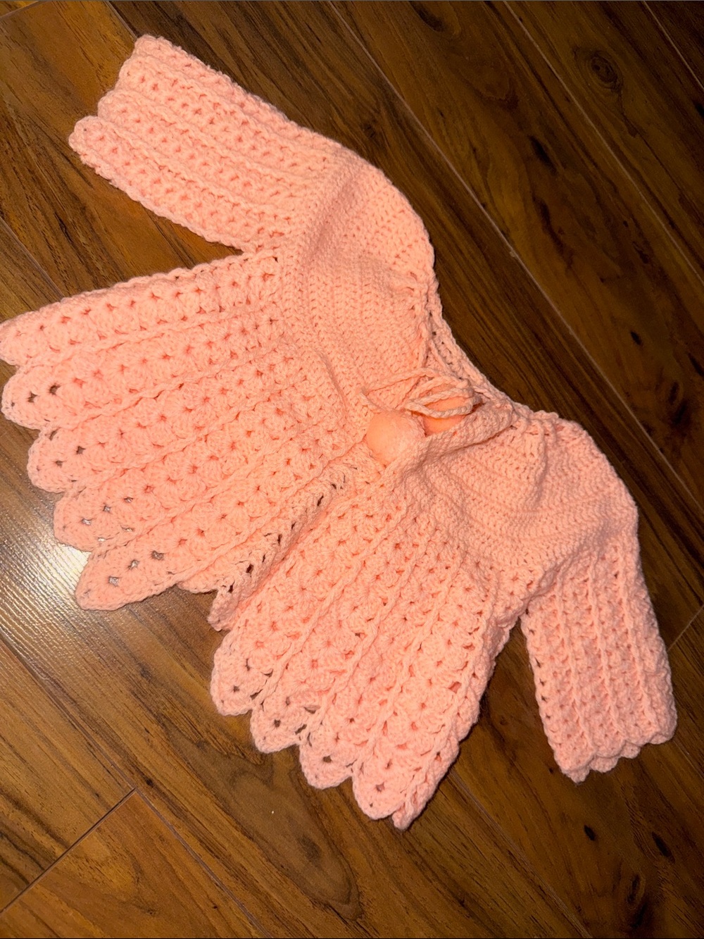 3-6m vintage Hand-Crocheted Baby Cardigan in Soft Peach